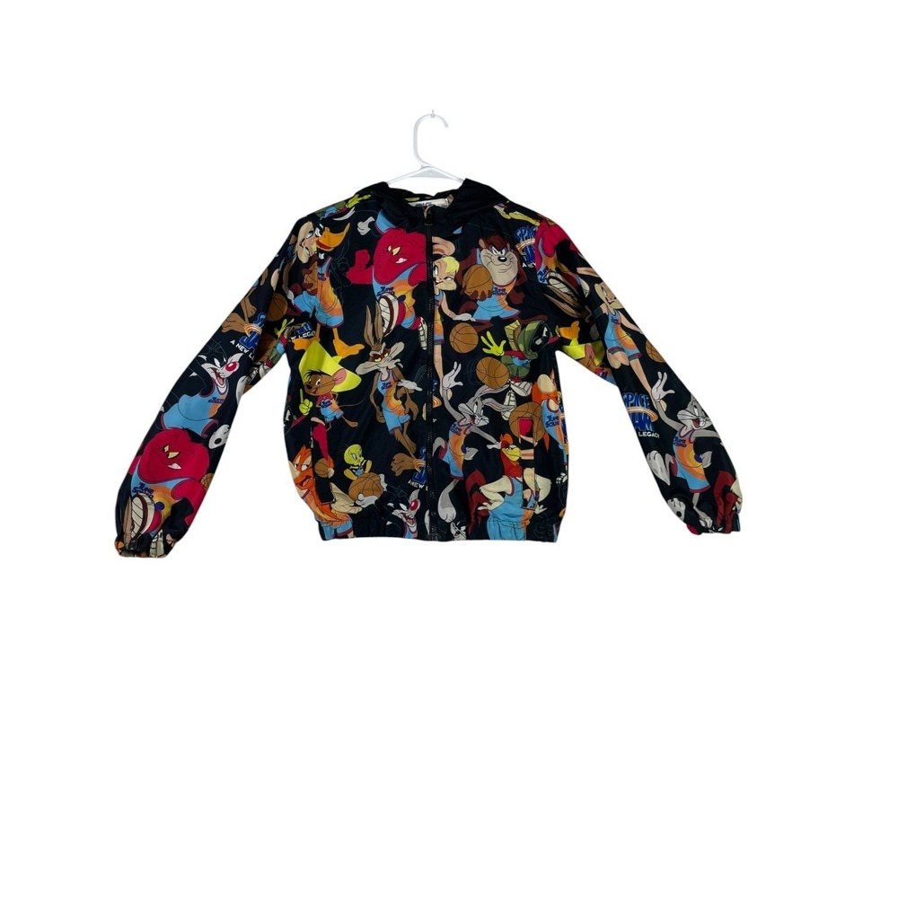 Space Jam Windbreaker Jacket Boys 14/16 Black A New Legacy Looney Tunes Full Zip